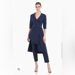 Kay Unger Navy Cropped Kori Walk Thru Jumpsuit